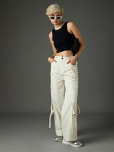 White Twill Pocket Loop Detail Cargo Pants SASSAFRAS
